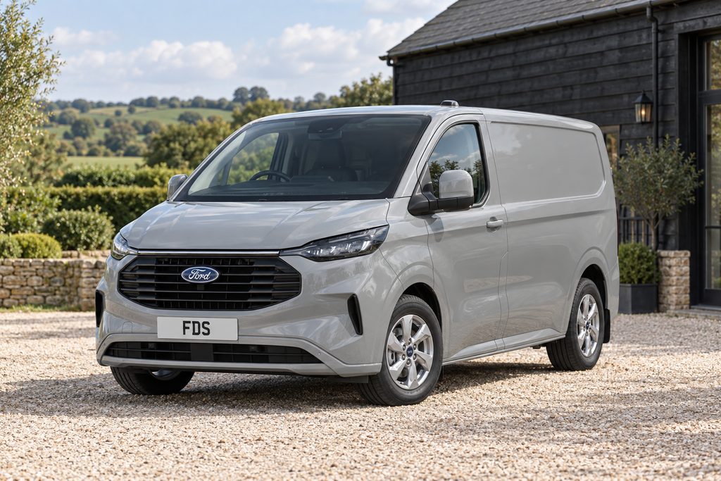 Ford Transit Custom Panel Van in Grey, No Styling, front three-quarter illustration